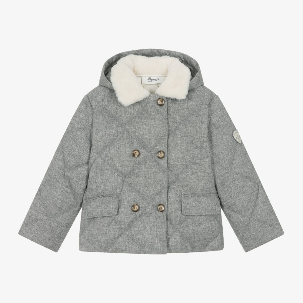 Bonpoint-Girls Grey Quilted Down Coat | Childrensalon Outlet