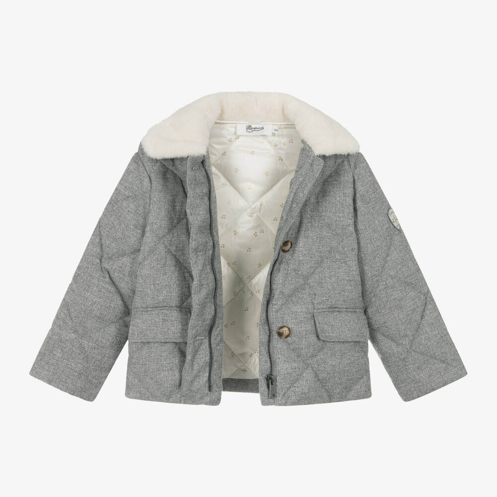 Bonpoint-Girls Grey Quilted Down Coat | Childrensalon Outlet