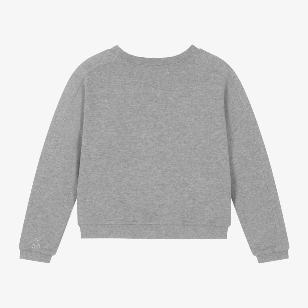 Bonpoint-Girls Grey Slogan Cotton Jumper | Childrensalon Outlet