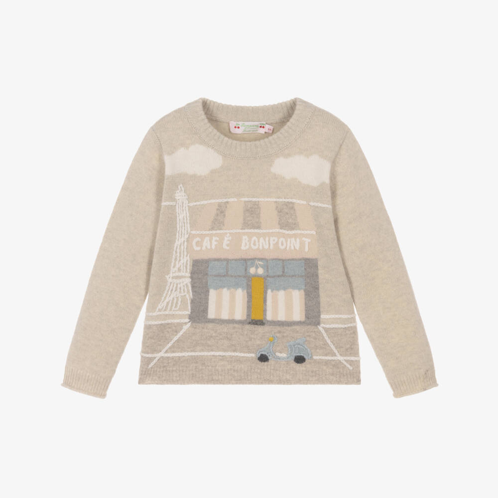 Bonpoint-Girls Grey Wool Bonpoint Café Sweater | Childrensalon Outlet