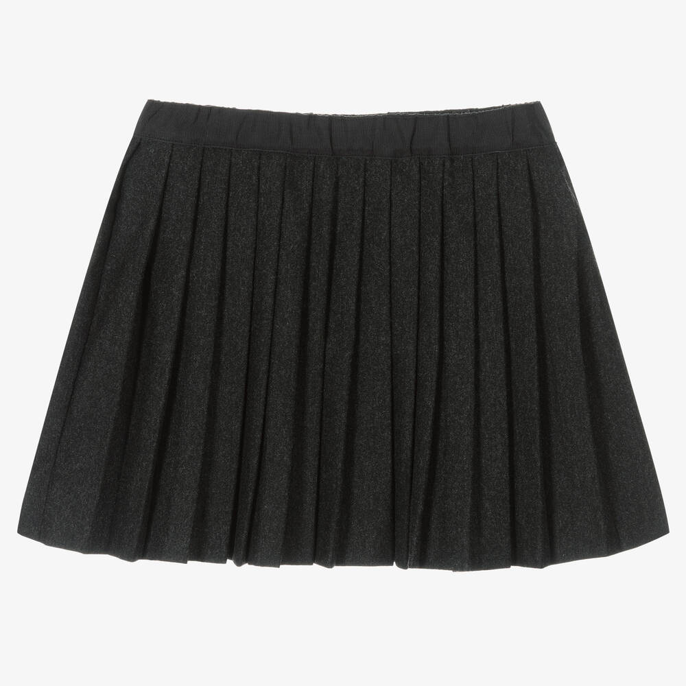 Bonpoint - Girls Grey Wool Pleated Skirt | Childrensalon
