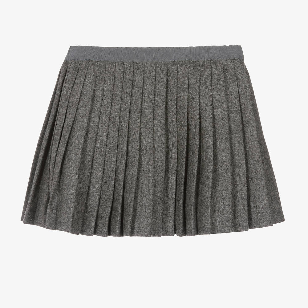 Bonpoint - Girls Grey Wool Pleated Skirt | Childrensalon