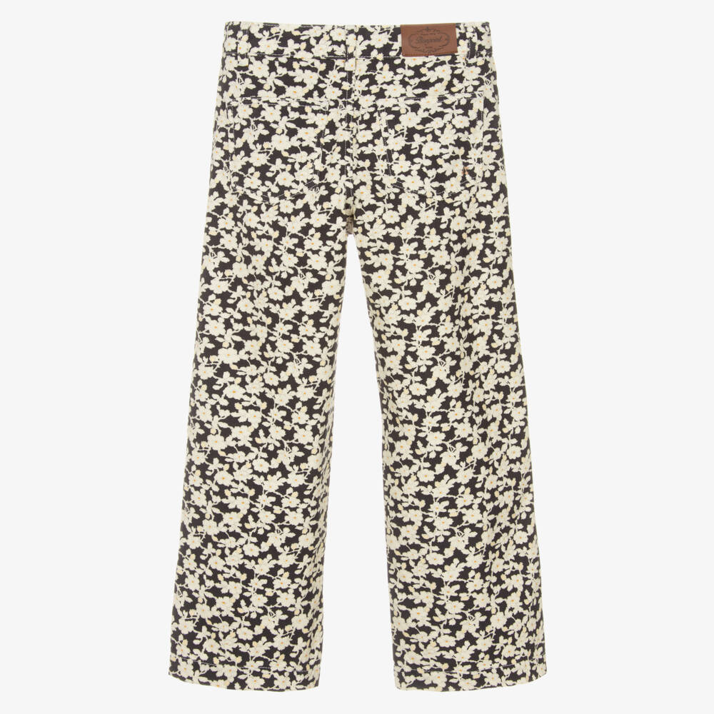 Bonpoint-بنطلون جينز عاجي وأسود مزين بالزهور للبنات | Childrensalon Outlet