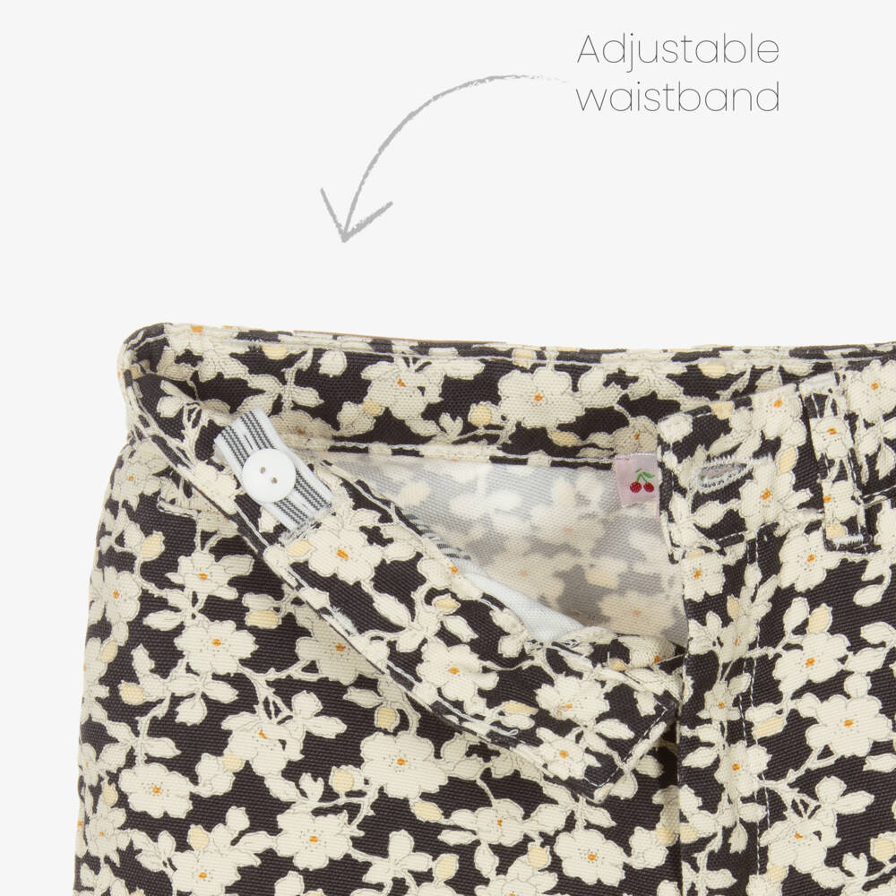 Bonpoint-بنطلون جينز عاجي وأسود مزين بالزهور للبنات | Childrensalon Outlet