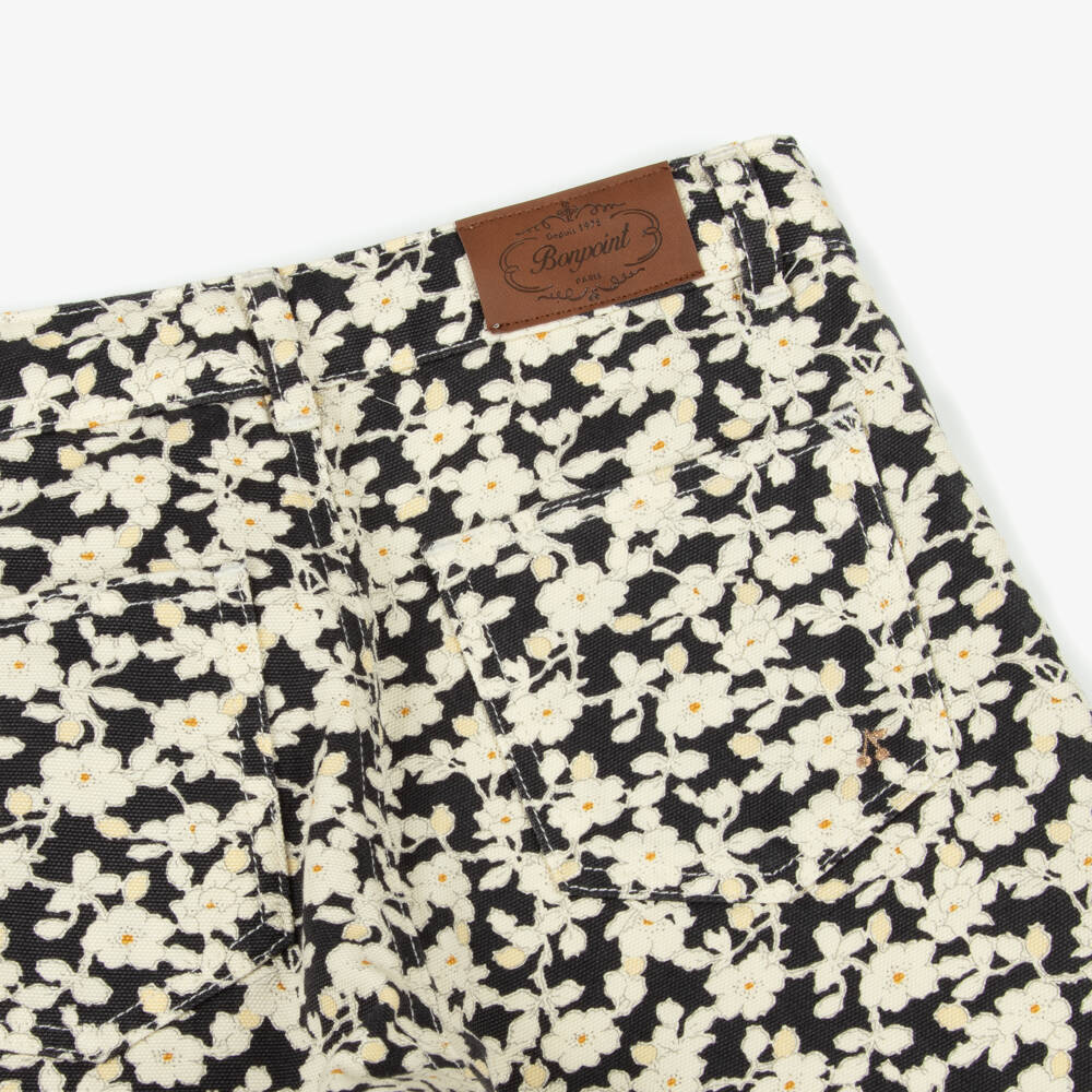 Bonpoint-بنطلون جينز عاجي وأسود مزين بالزهور للبنات | Childrensalon Outlet