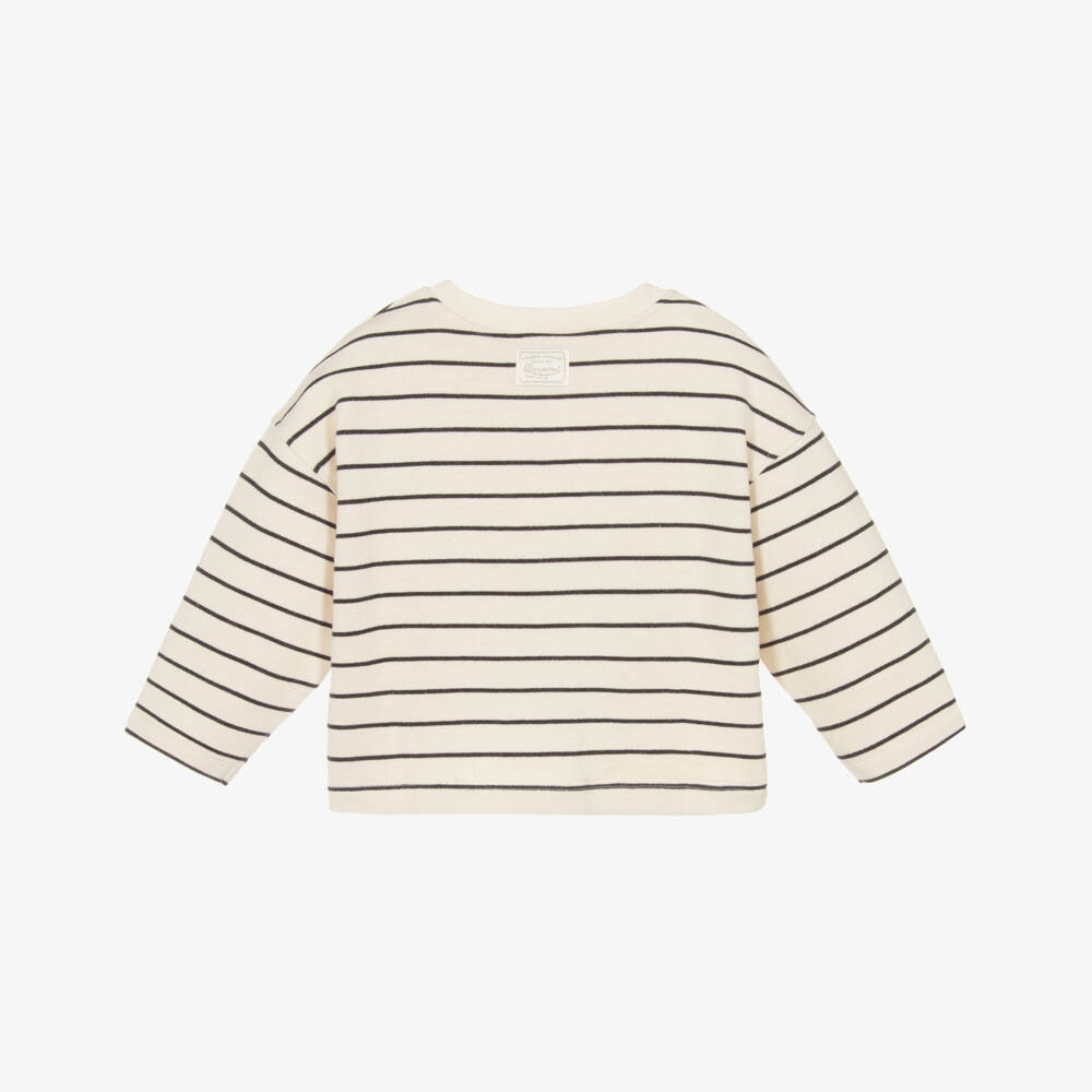 Bonpoint-Girls Ivory & Black Striped Cotton Sweatshirt | Childrensalon Outlet