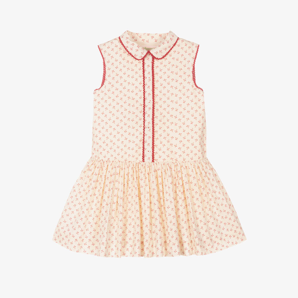 Bonpoint-Girls Ivory Cherry Cotton Frock | Childrensalon Outlet
