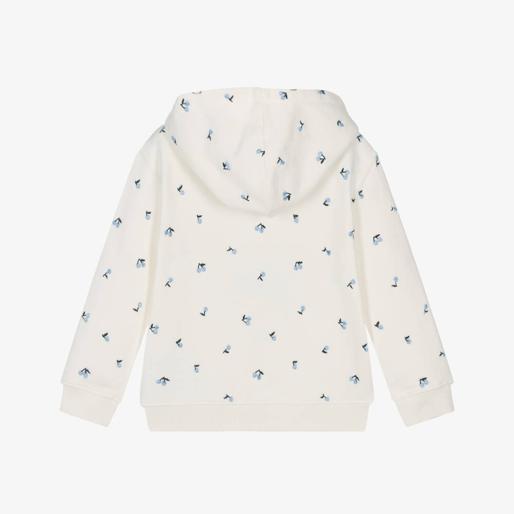 Bonpoint-Girls Ivory Cherry Embroidered Hoodie | Childrensalon Outlet