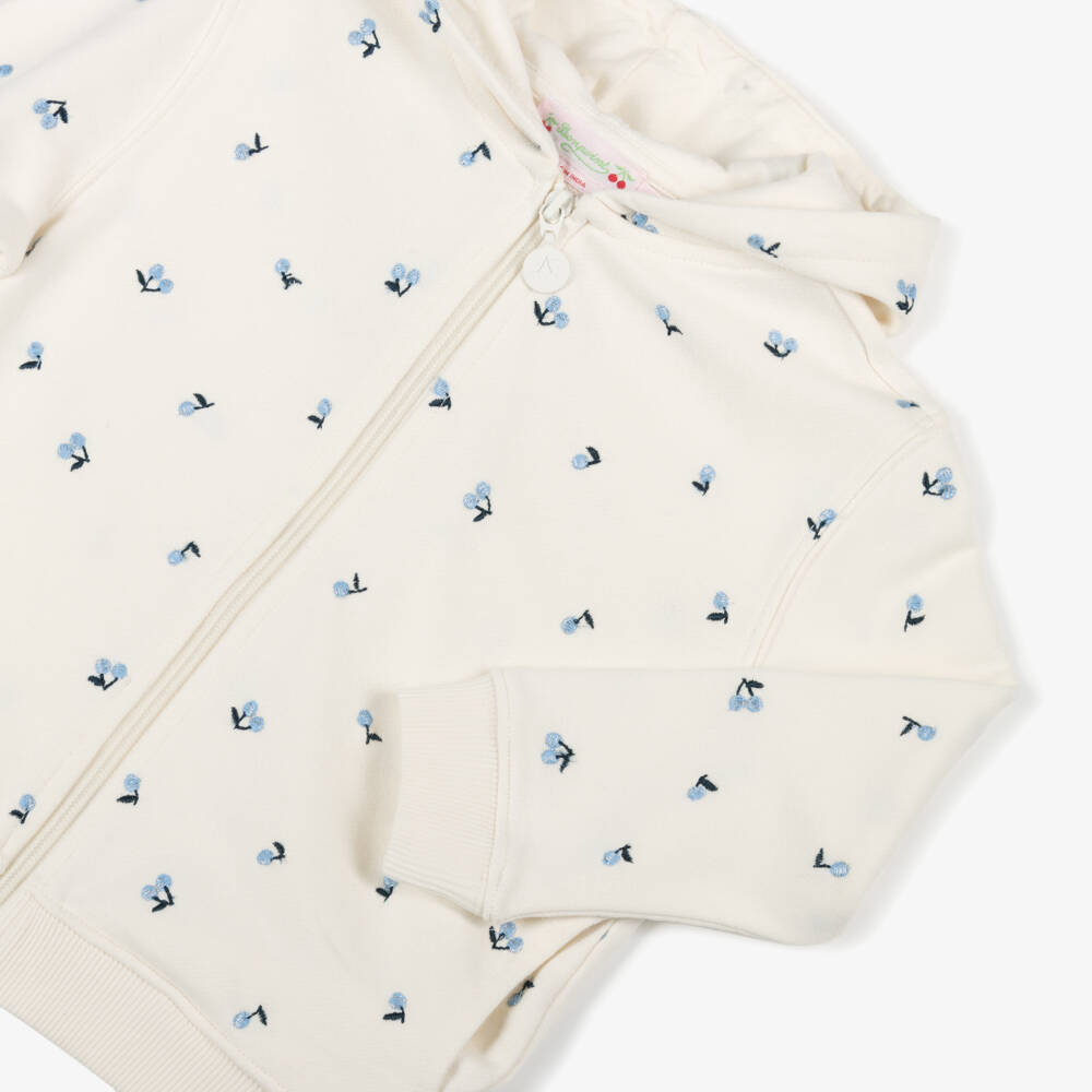 Bonpoint-Girls Ivory Cherry Embroidered Hoodie | Childrensalon Outlet