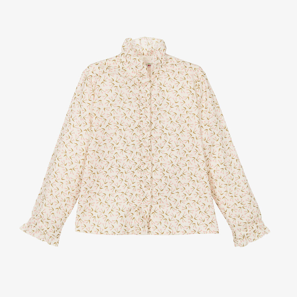 Bonpoint - Кремовая хлопковая блузка с вишнями | Childrensalon