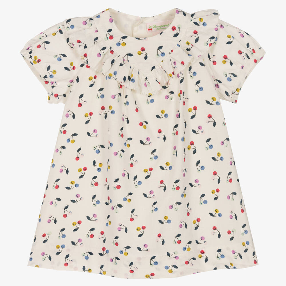 Bonpoint - Кремовое платье с вишенками и оборкой | Childrensalon