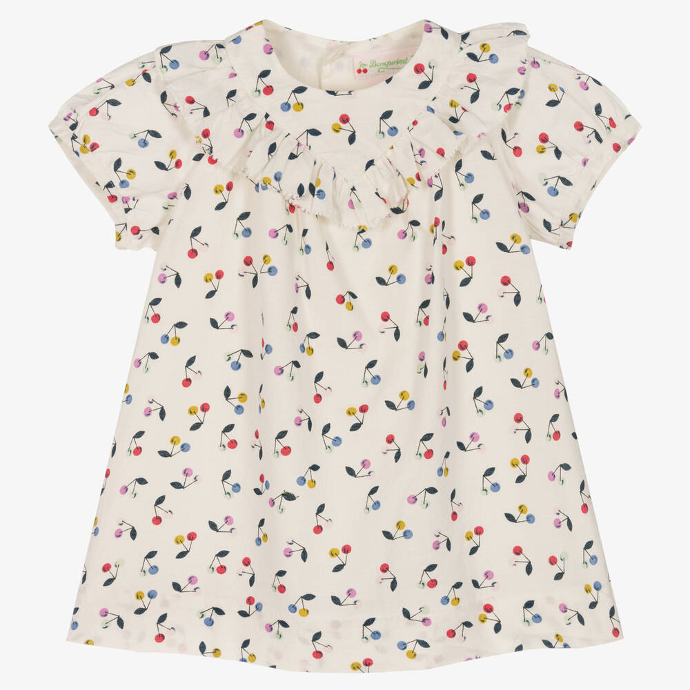 Bonpoint - Robe ivoire à volants et cerises | Childrensalon