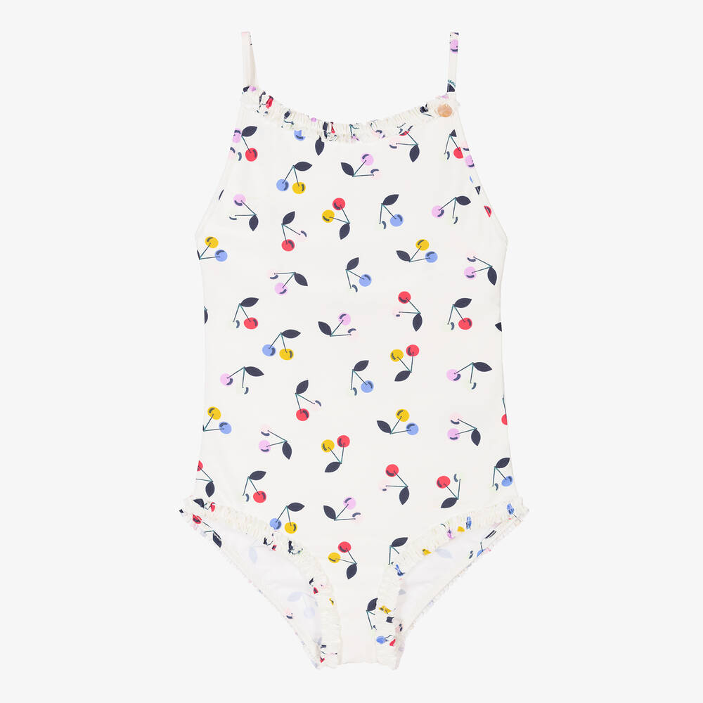 Bonpoint - Girls Ivory Cherry Print Swimsuit | Childrensalon