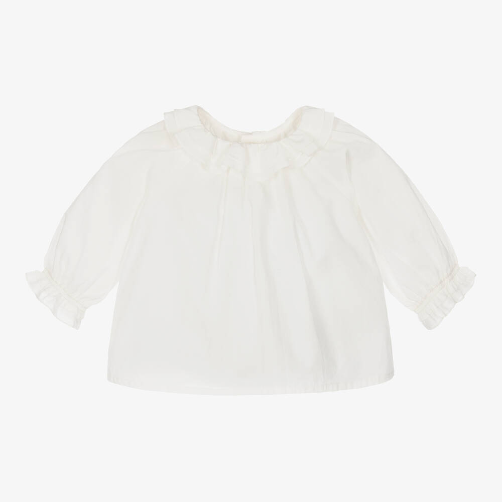 Bonpoint - Кремовая хлопковая блузка для девочек | Childrensalon