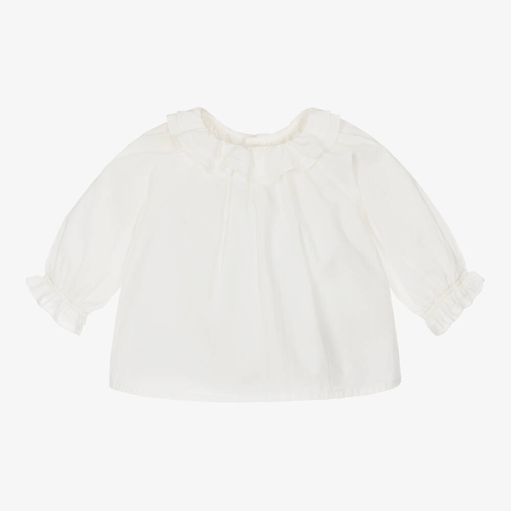 Bonpoint - Girls Ivory Cotton Blouse | Childrensalon