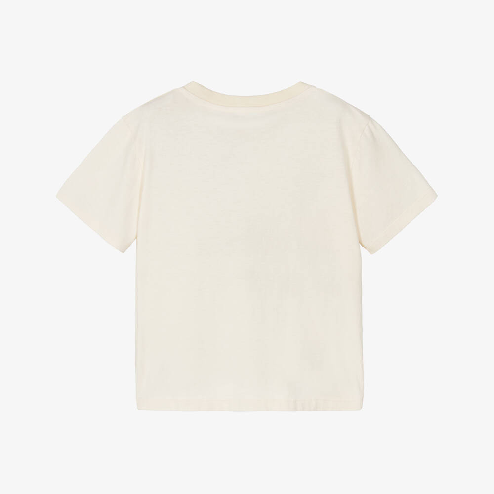 Bonpoint-تيشيرت بناتي أبيض بنقاط بولكا وكاميرا | Childrensalon Outlet