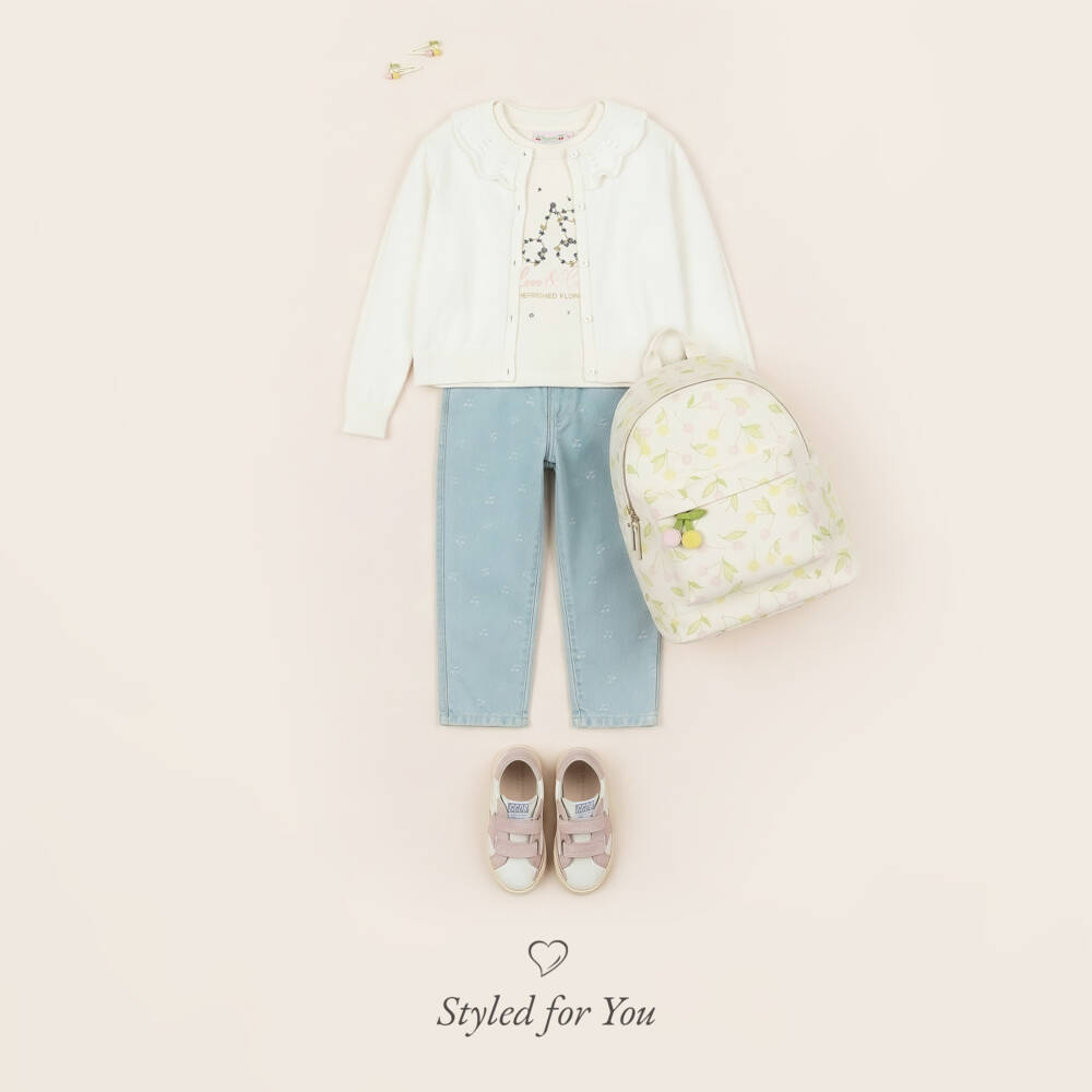 Bonpoint-Girls Ivory Cotton Cherry Embroidery T-Shirt | Childrensalon Outlet