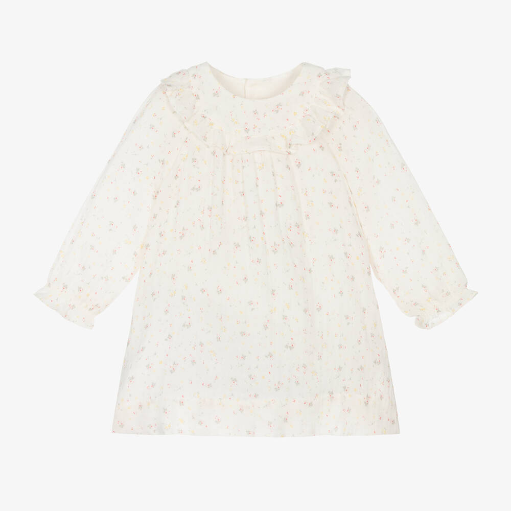 Bonpoint - Кремовое хлопковое платье в цветочек | Childrensalon
