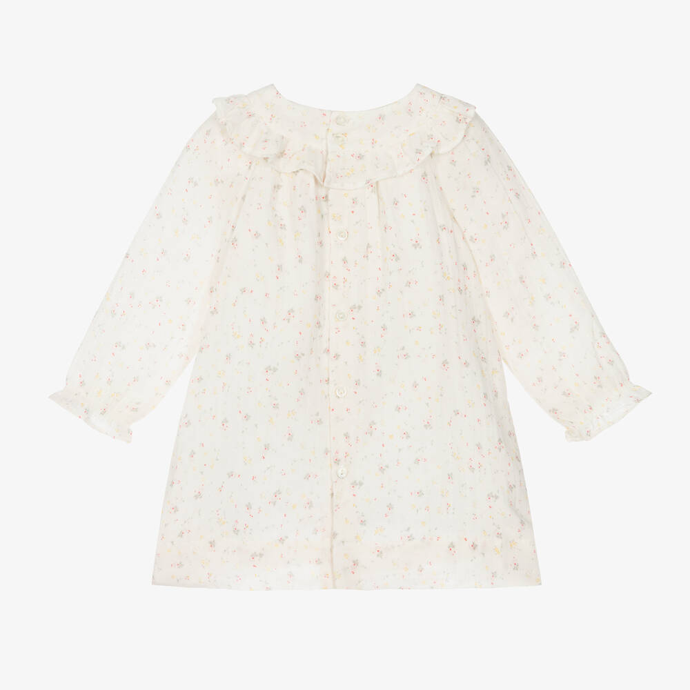Bonpoint-Girls Ivory Cotton Ditsy Floral Dress | Childrensalon Outlet