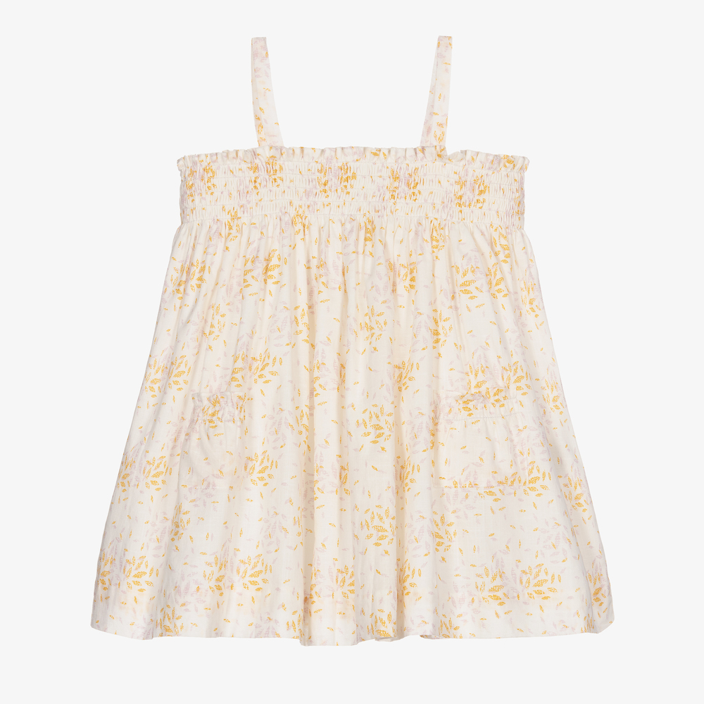 Bonpoint - Кремовое хлопковое платье для девочек  | Childrensalon