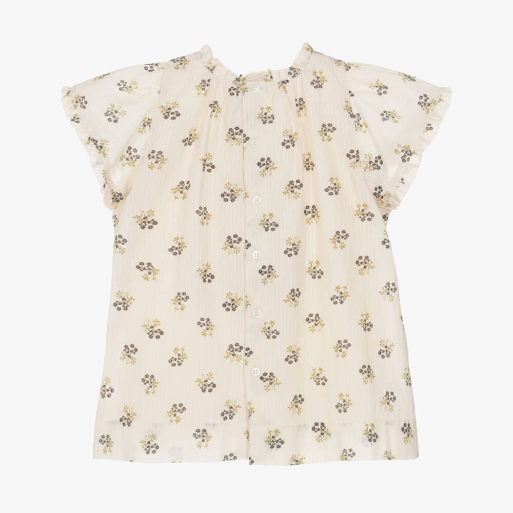 Bonpoint-Girls Ivory Cotton Dress with Black Floral Print | Childrensalon Outlet