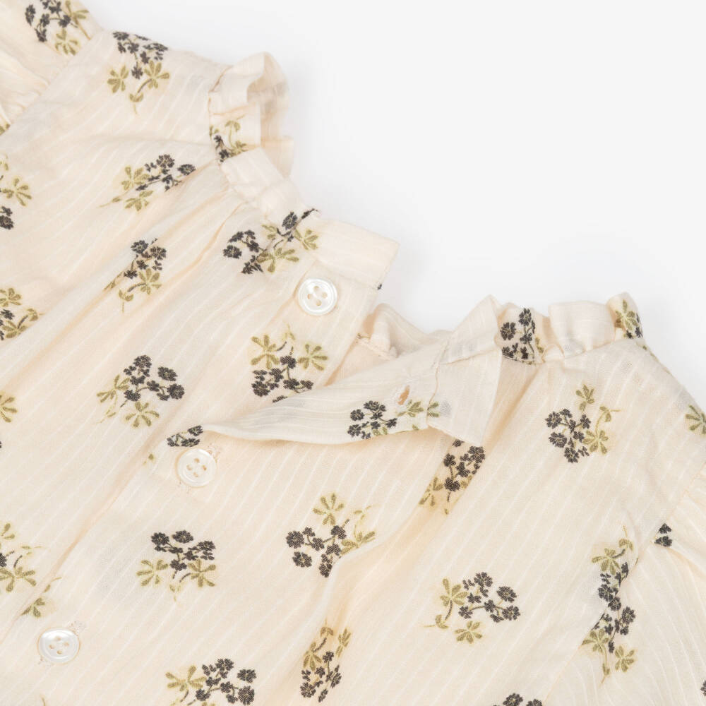 Bonpoint-Girls Ivory Cotton Dress with Black Floral Print | Childrensalon Outlet