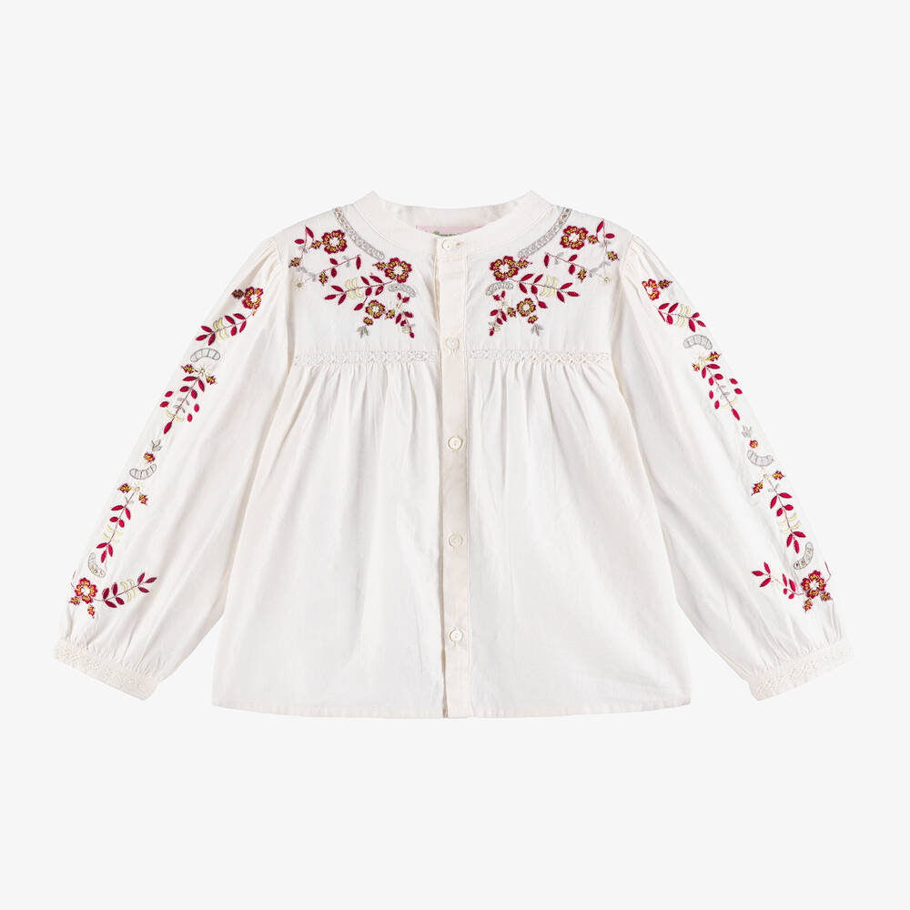 Bonpoint-Girls Ivory Cotton Embroidered Blouse | Childrensalon Outlet