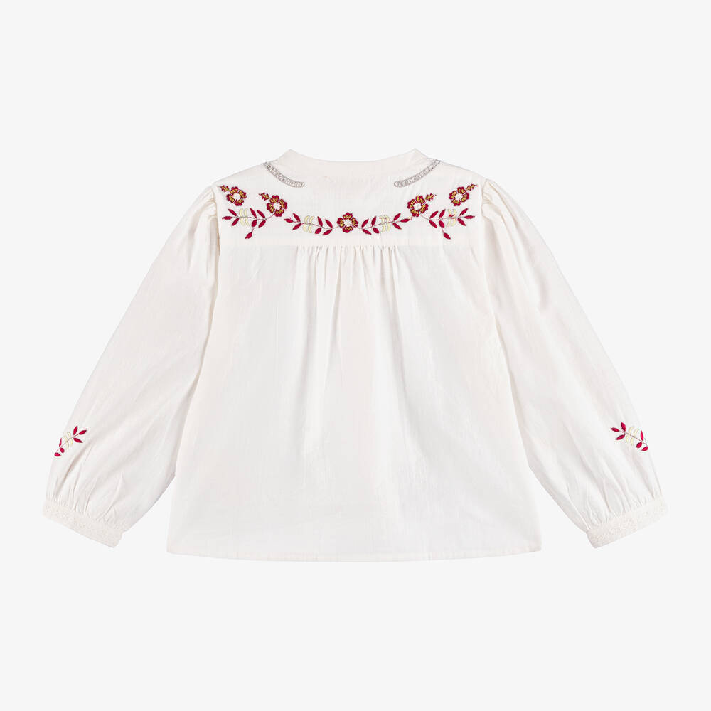 Bonpoint-Girls Ivory Cotton Embroidered Blouse | Childrensalon Outlet