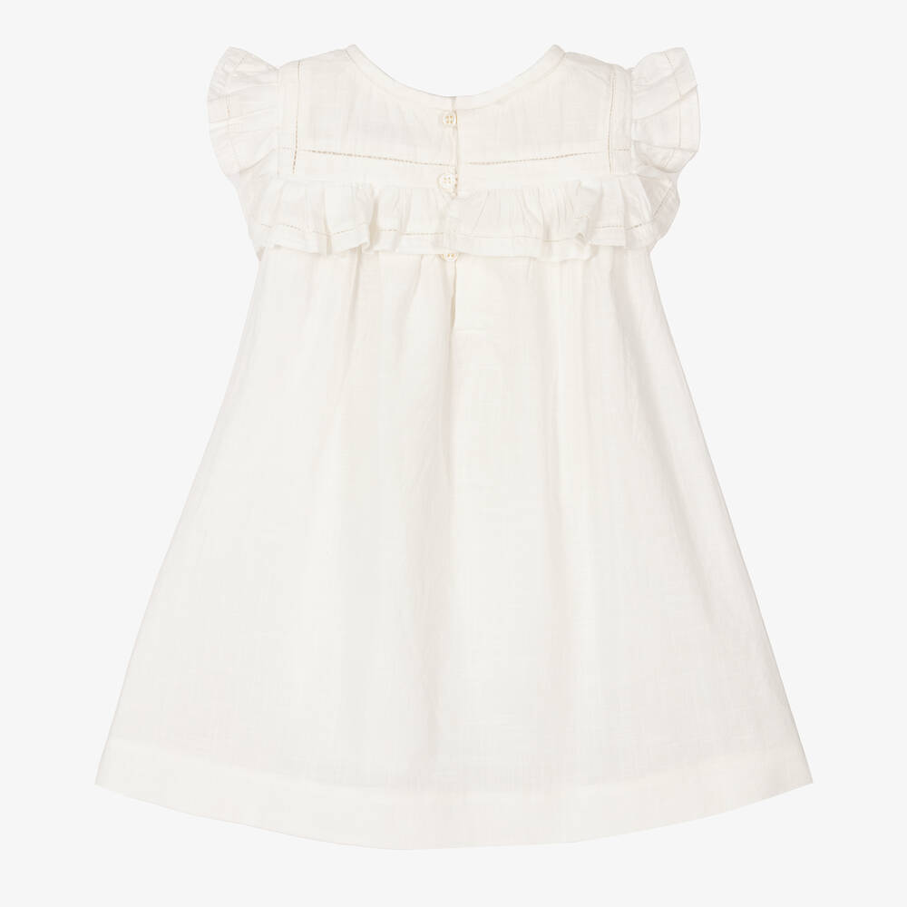 Bonpoint-Girls Ivory Cotton Embroidered Dress | Childrensalon Outlet