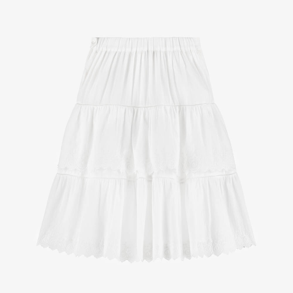 Bonpoint-Girls Ivory Cotton Embroidered Lace Trim Skirt | Childrensalon Outlet