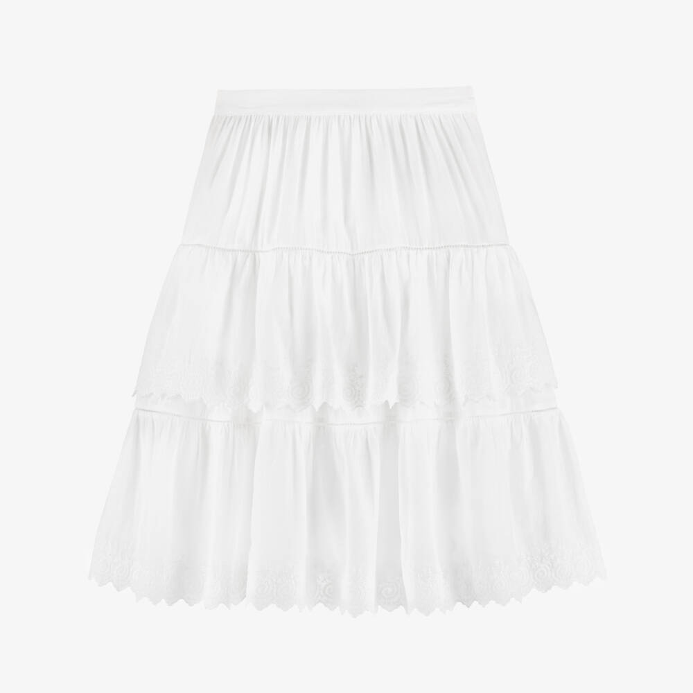 Bonpoint-Girls Ivory Cotton Embroidered Lace Trim Skirt | Childrensalon Outlet