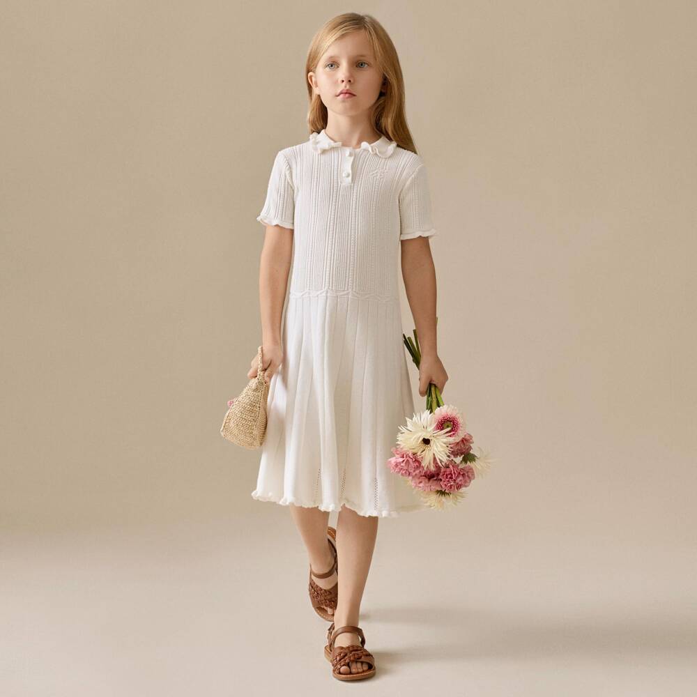 Bonpoint-Girls Ivory Cotton Knit Polo Dress | Childrensalon Outlet