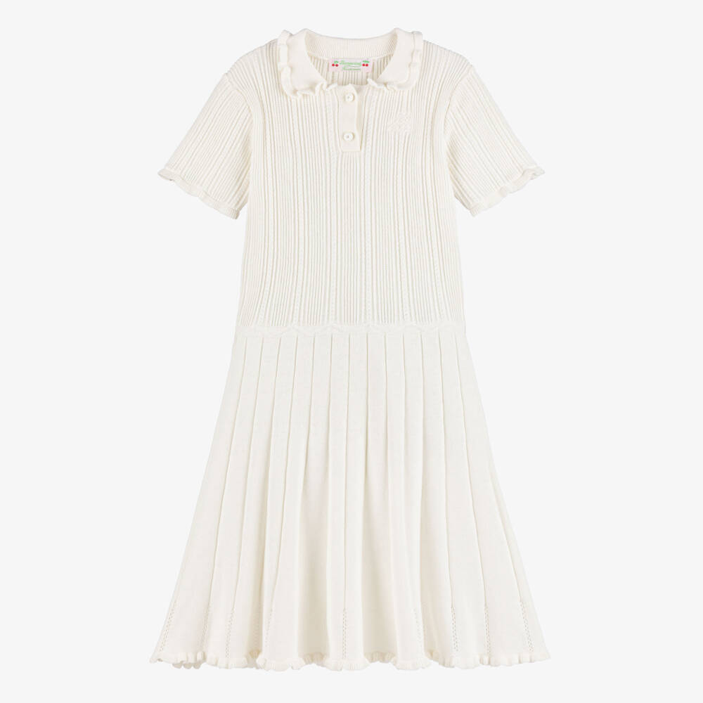 Bonpoint-Girls Ivory Cotton Knit Polo Dress | Childrensalon Outlet