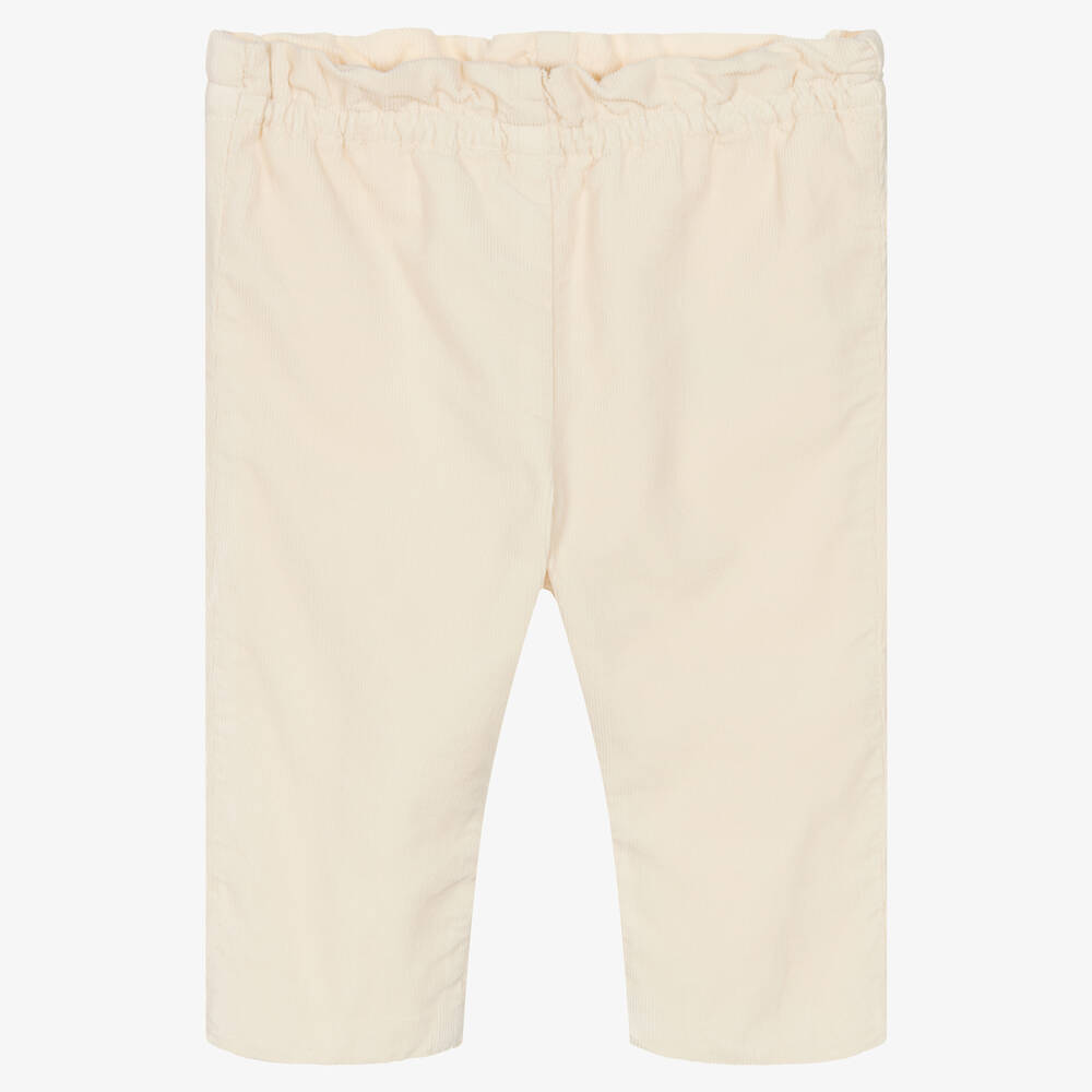 Bonpoint - Girls Ivory Cotton Needlecord Trousers | Childrensalon