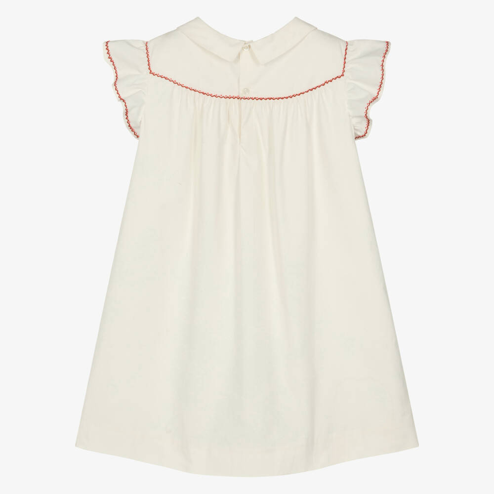 Bonpoint-Girls Ivory Cotton Poplin Cherry Embroidered Dress | Childrensalon Outlet