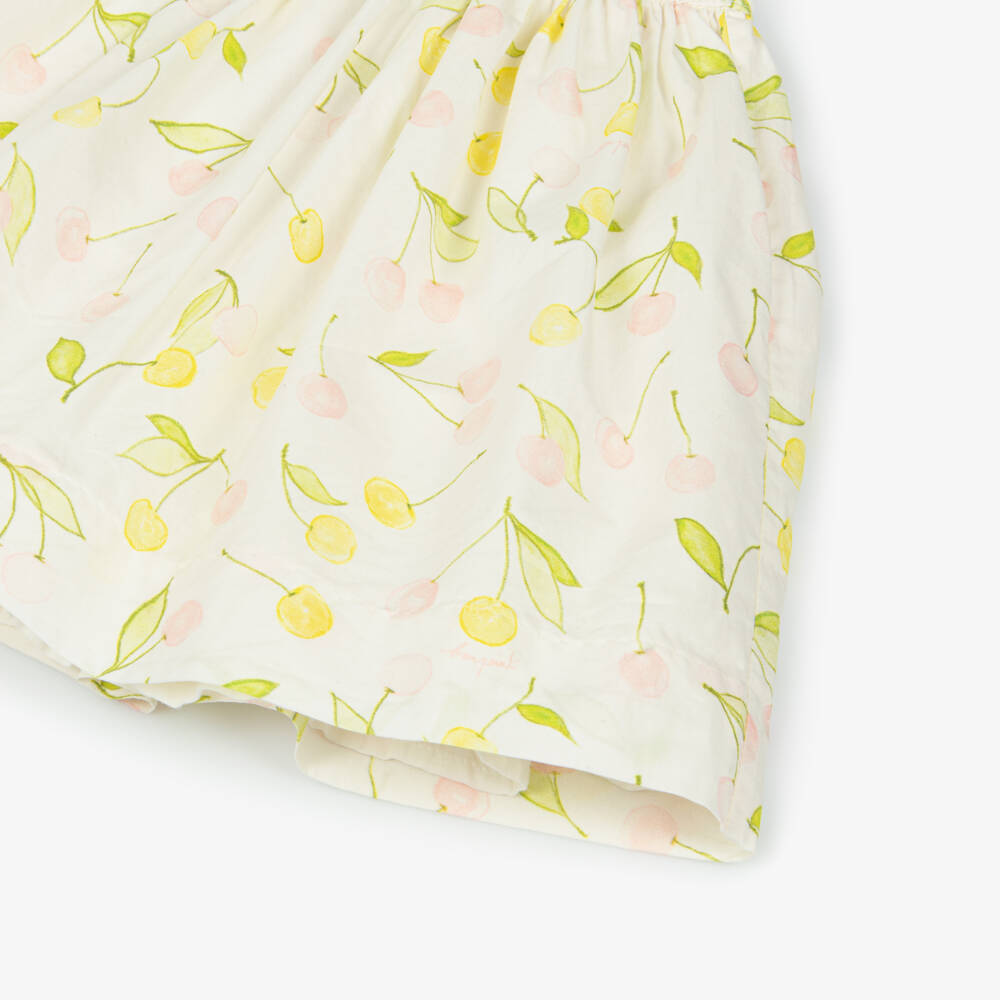 Bonpoint-Girls Ivory Cotton Skirt with Pink & Yellow Cherry Prints | Childrensalon Outlet