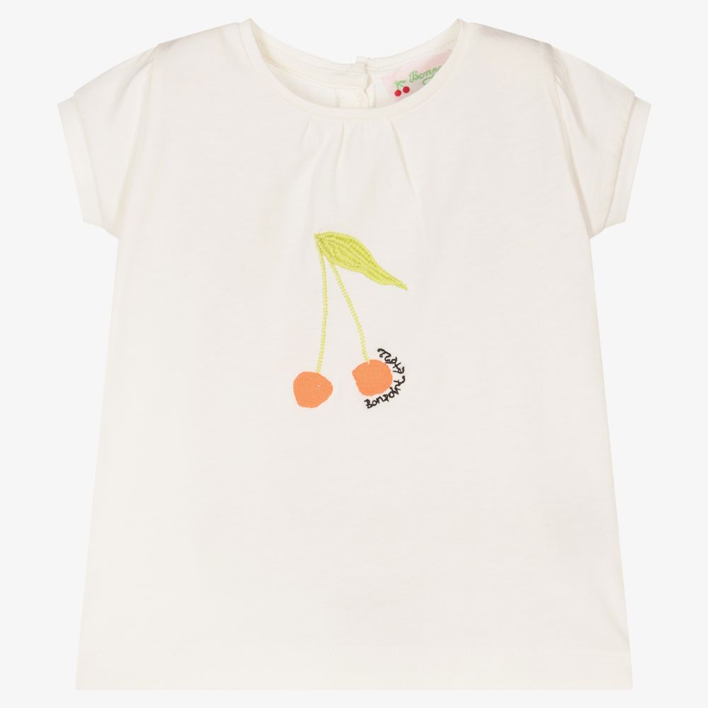Bonpoint - Кремовая хлопковая футболка для девочек | Childrensalon