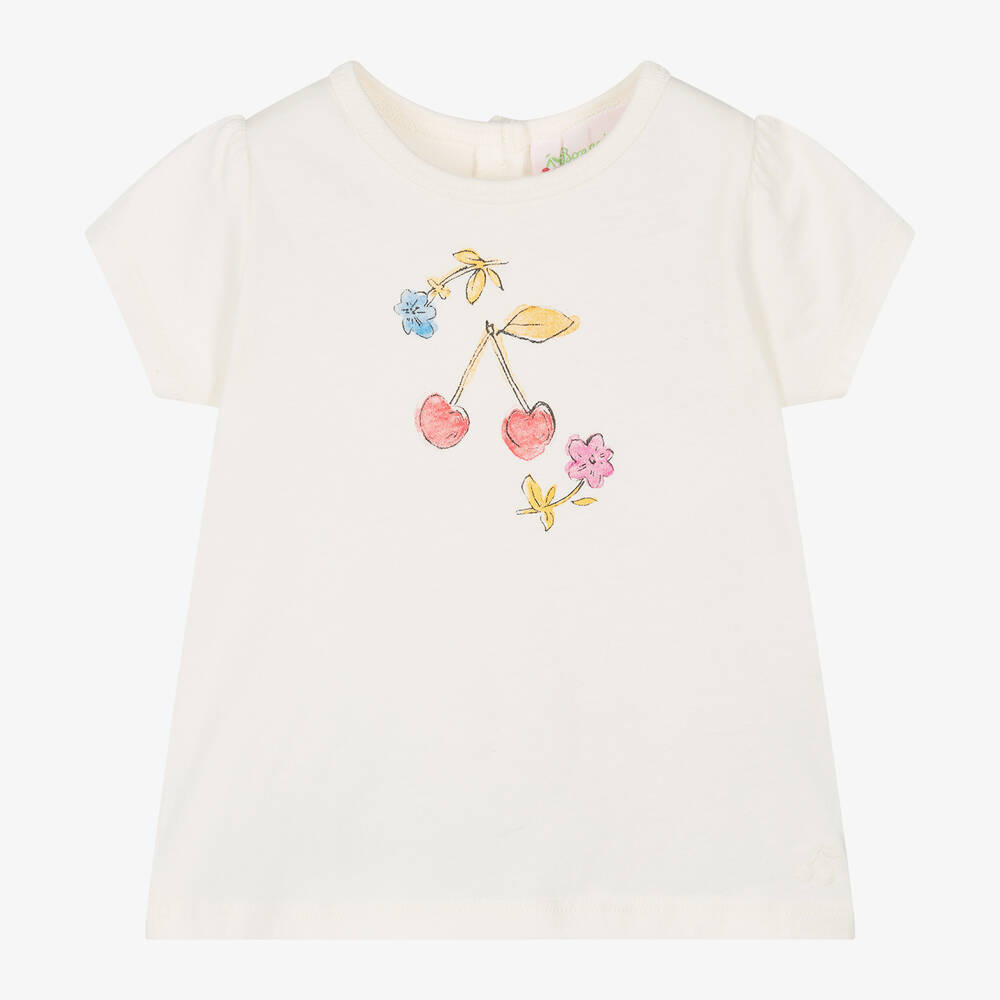 Bonpoint-Girls Ivory Cotton T-Shirt | Childrensalon Outlet