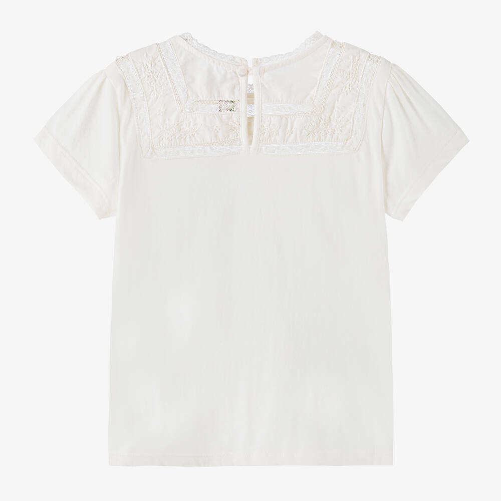 بونبوان-تيشيرت قطن جيرسي لون عاجي للبنات | Childrensalon Outlet