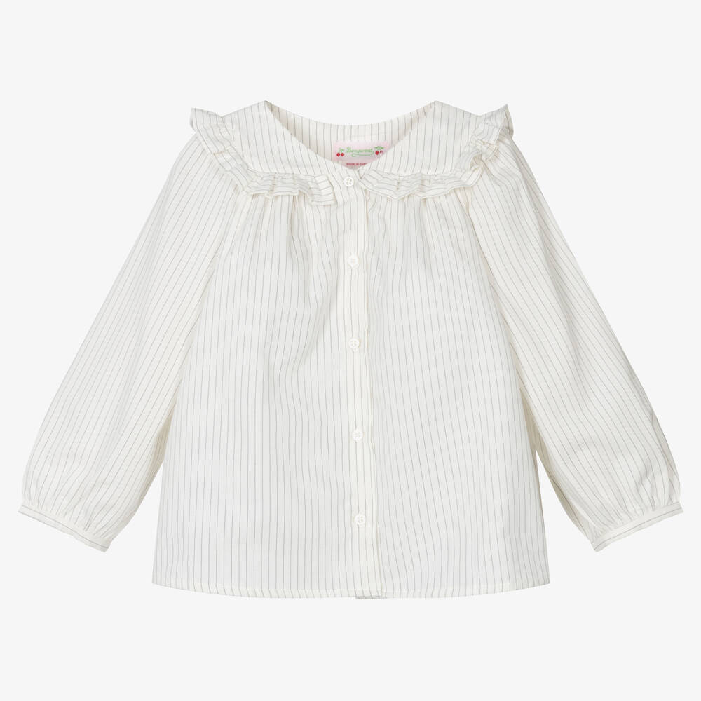 Bonpoint - Girls Ivory Cotton & Wool Stripe Blouse | Childrensalon