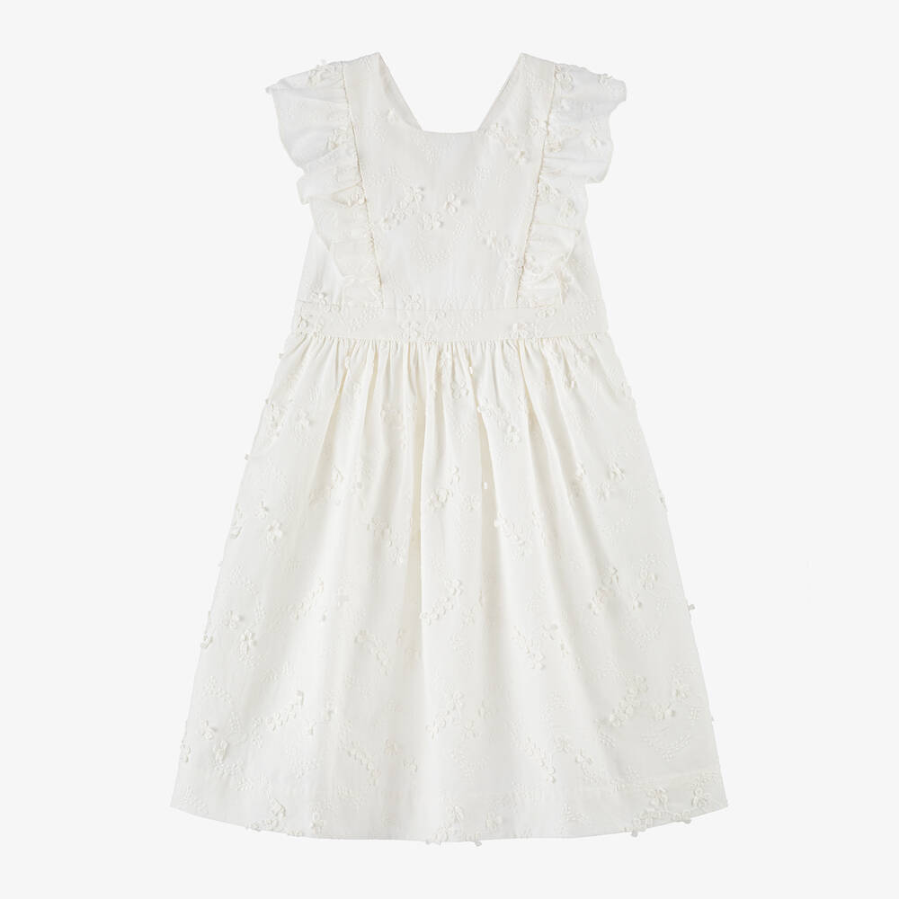 Bonpoint-Girls Ivory Embroidered Cotton Dress | Childrensalon Outlet