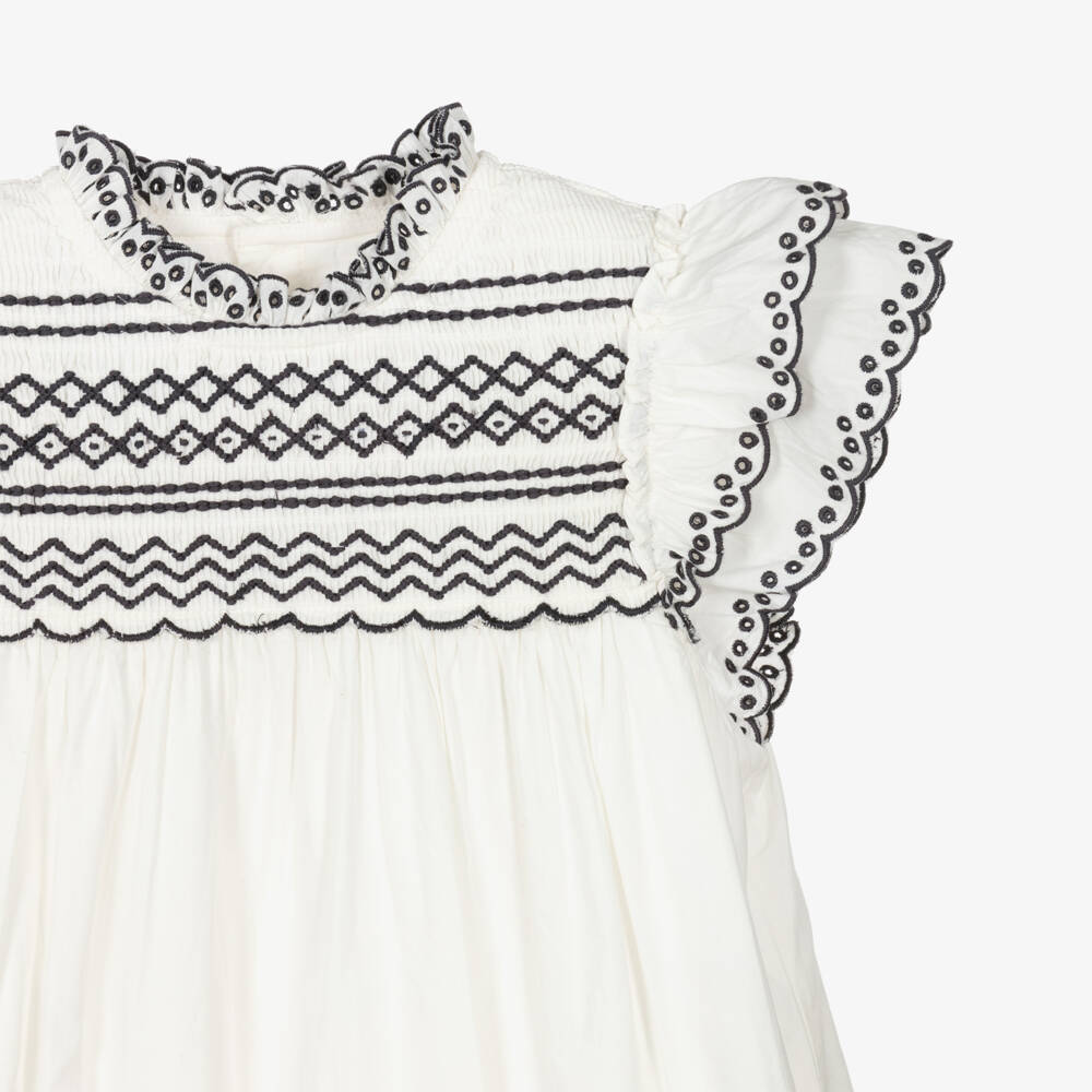 Bonpoint-Girls Ivory Embroidered Cotton Frock | Childrensalon Outlet