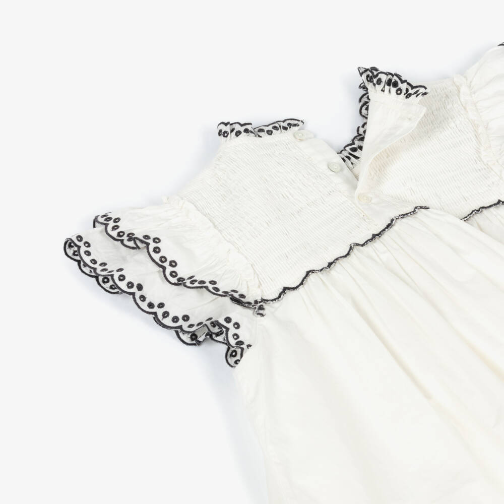 Bonpoint-Girls Ivory Embroidered Cotton Frock | Childrensalon Outlet