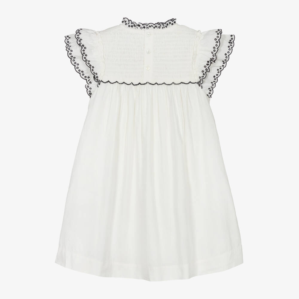 Bonpoint-Girls Ivory Embroidered Cotton Frock | Childrensalon Outlet