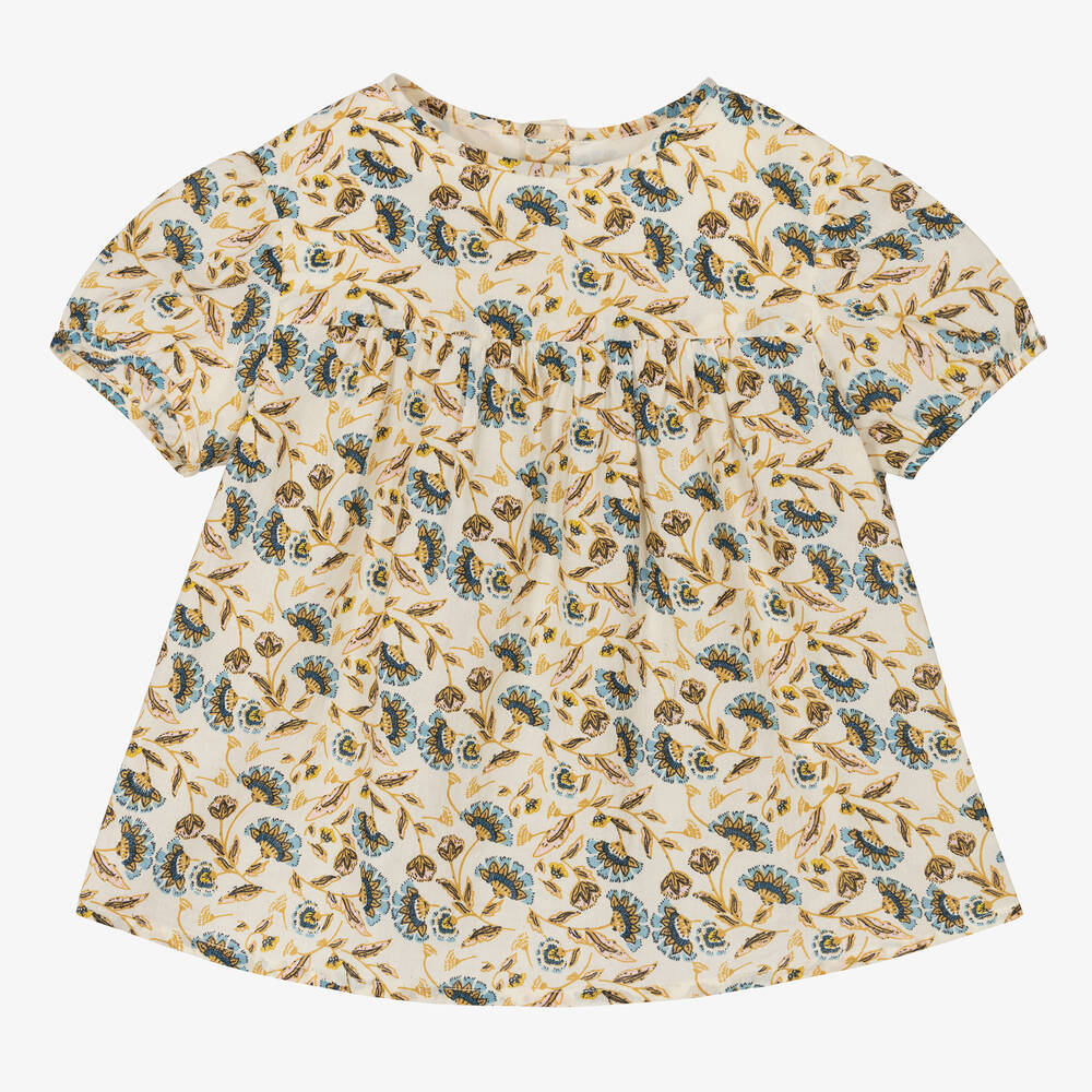 Bonpoint - Кремовая хлопковая блузка в цветочек | Childrensalon