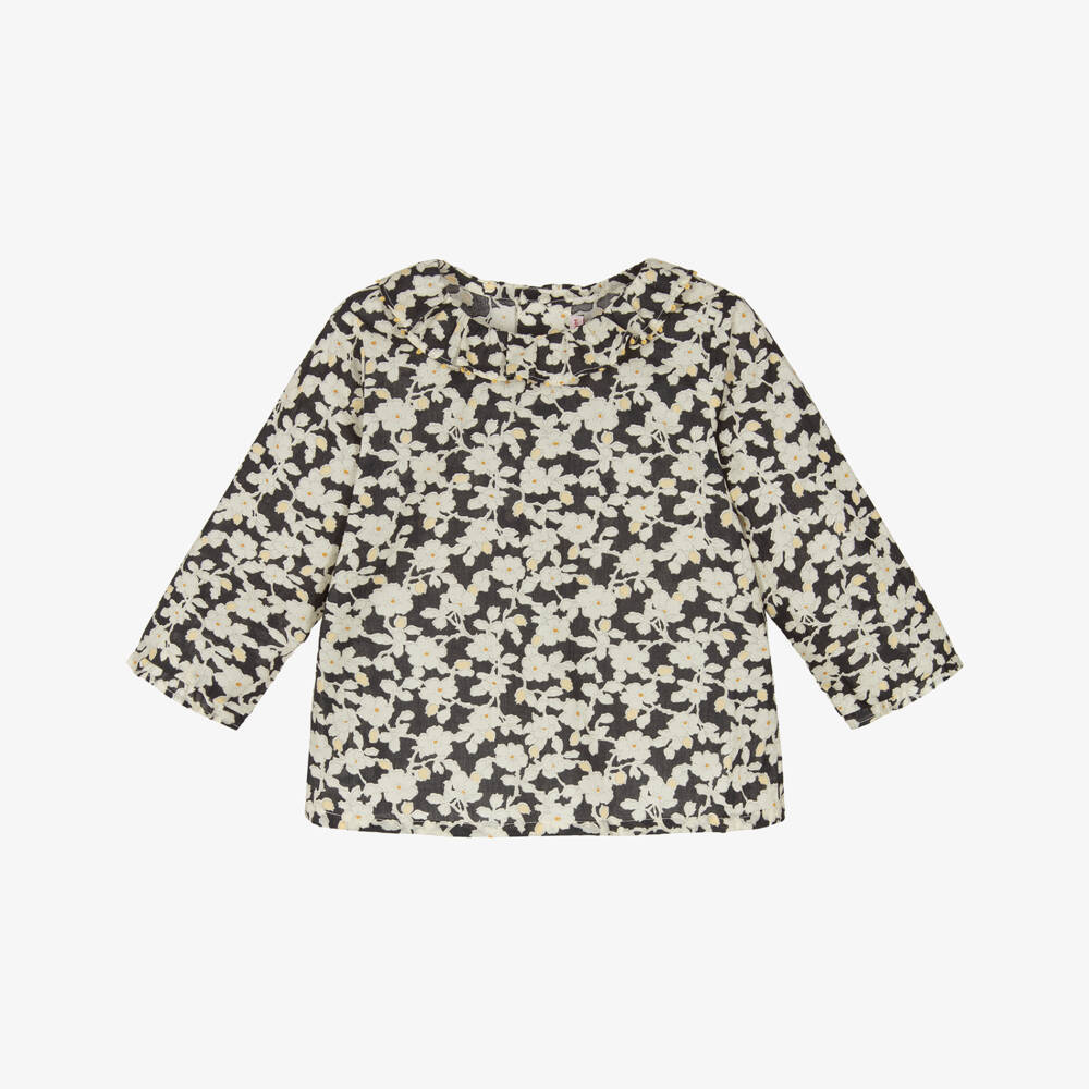 Bonpoint-Girls Ivory Floral Cotton Blouse | Childrensalon Outlet