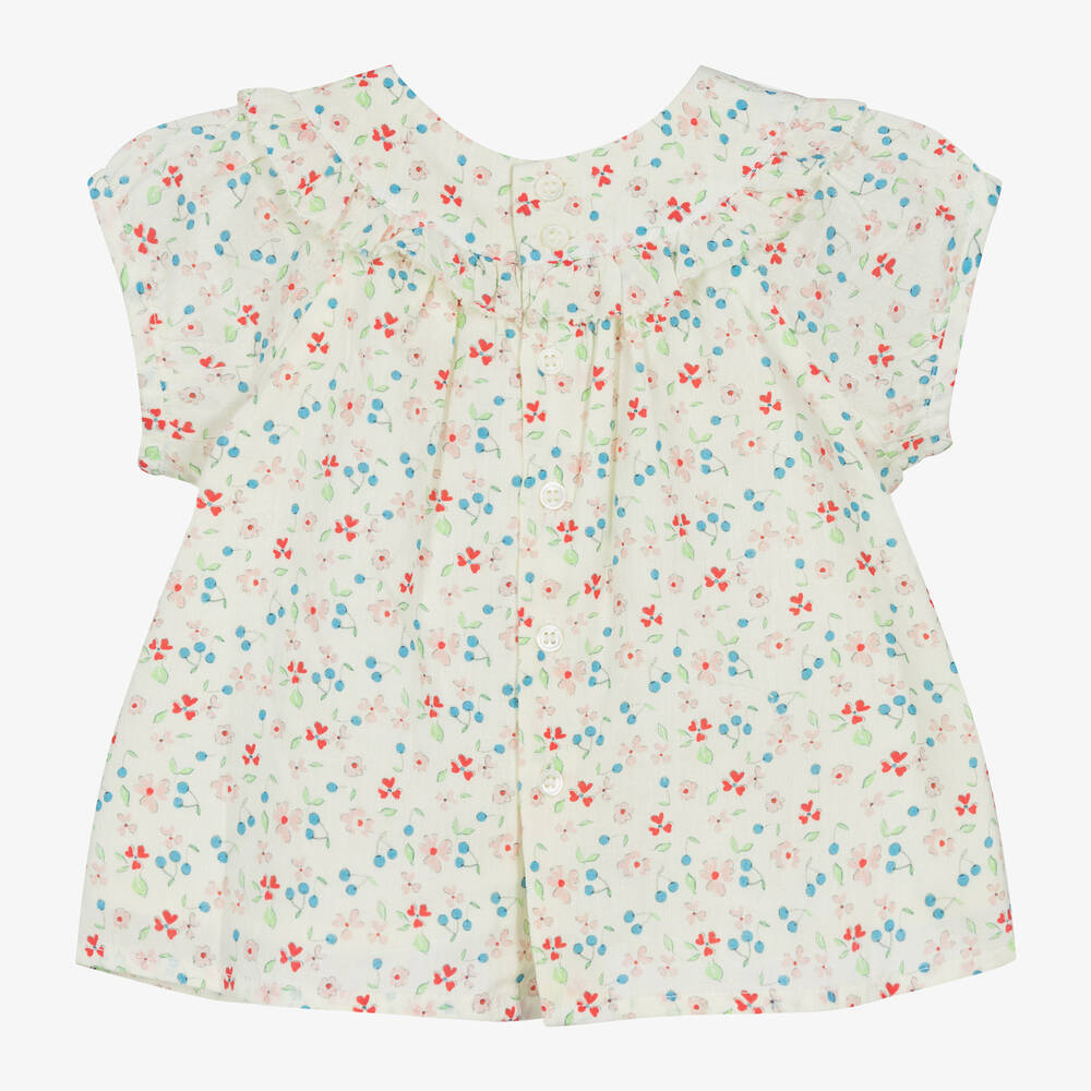 Bonpoint-Кремовая хлопковая блузка с цветами для девочек | Childrensalon Outlet