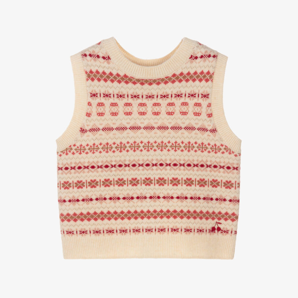 Bonpoint-Кремовый шерстяной жилет Fair Isle для девочек | Childrensalon Outlet