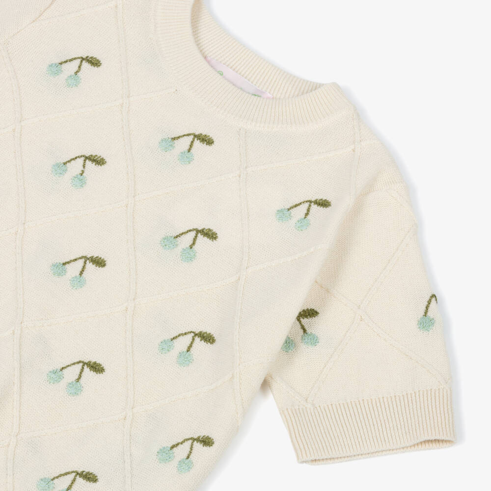 Bonpoint-Girls Ivory Knit Cherry Jumper | Childrensalon Outlet