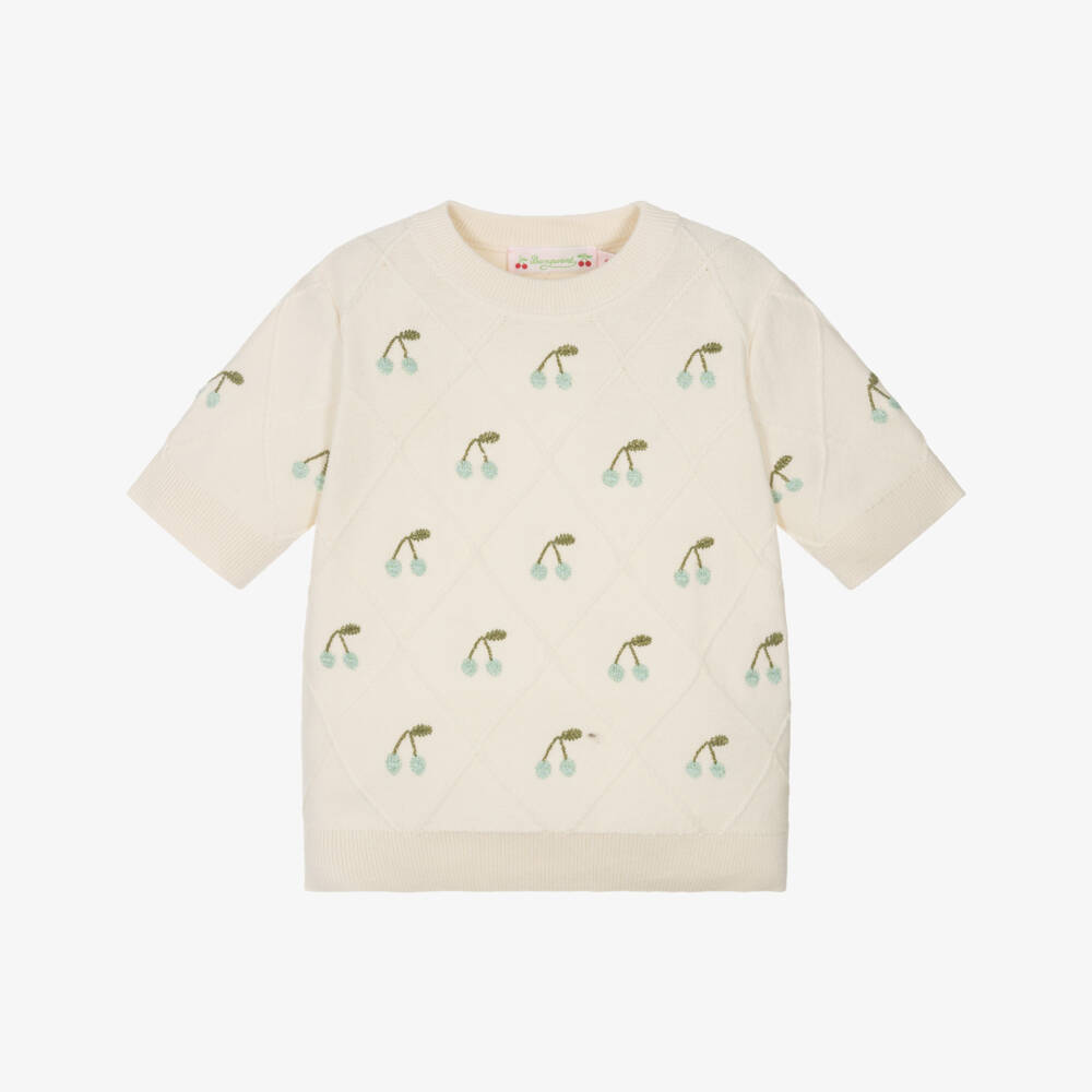 Bonpoint-Girls Ivory Knit Cherry Jumper | Childrensalon Outlet